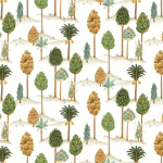 Osborne & Little FORESTA F7892-01 Green and golden trees on crisp white background