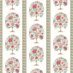 Osborne & Little TANISKA F7894-01 Coral red, sage green and white with light brown accents
