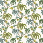 Osborne & Little SHALIMAR F7896-01 Vibrant sage green, teal blue and olive on white background