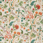 Osborne & Little CHELLAH F7897-01 Coral orange, emerald green and cream with burgundy accents