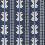 Osborne & Little CHIMAYO F7954-03 Deep navy with light blue stripes and cream geometric motifs