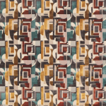 Osborne & Little BOVOLO F7995-01 Teal green, burnt orange and rust red with grey accents