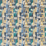 Osborne & Little BOVOLO F7995-02 Teal blue, muted gold and slate grey with cream background