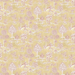Osborne & Little KARUNA F8023-01 Soft golden yellow background with delicate pink and cream accents