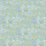 Osborne & Little KARUNA F8023-03 Pale sage green background with soft blue decorative details