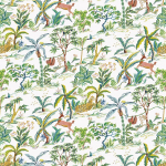 Osborne & Little SALENTO F8024-02 White background with vibrant lime green, emerald and golden tan
