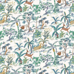 Osborne & Little SALENTO F8024-03 White background with teal blue, sage green and camel brown