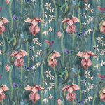 Osborne & Little TRAILING ORCHID VELVET F8026-02 Teal blue, peach pink and cream with colourful accents