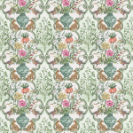 Osborne & Little SUNDARA F8027-01 Sage green, coral pink and soft rose on cream background