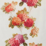 Nina Campbell FLORIANA NCF4190-01 Coral red, salmon pink and deep crimson with olive green accents