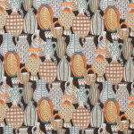 Nina Campbell COLLIOURE NCF4290-05 Terracotta orange, teal and cream on dark brown background