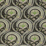 Nina Campbell LES INDIENNES NCF4330-04 Black background with vibrant apple green and cream highlights
