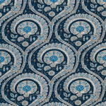 Nina Campbell LES INDIENNES NCF4330-05 Deep navy with bright turquoise blue and silver accents