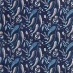Nina Campbell COLBERT NCF4334-05 Navy background with turquoise blue and beige accents