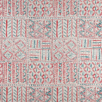 Nina Campbell CLOISTERS NCF4361-04 Coral red and teal green geometric designs on cream background