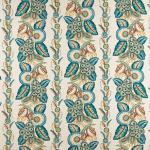 Nina Campbell ASHDOWN STRIPE NCF4363-02 Teal blue, sage green and beige on natural linen background
