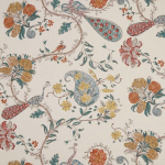 Nina Campbell PARVANI NCF4400-01 Coral red, teal blue and mustard gold on cream background