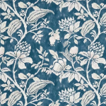 Nina Campbell PONDICHERRY NCF4402-05 Deep teal blue with bright white botanical pattern