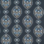 Nina Campbell LALITA NCF4405-03 Navy background with powder blue, white and beige floral elements