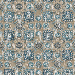Nina Campbell HOLKAR NCF4410-05 Sandy beige base with teal blue and slate grey ornamental motifs