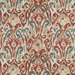 Nina Campbell PATAUDI NCF4412-03 Burgundy red, teal blue and beige on off-white background