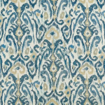 Nina Campbell PATAUDI NCF4412-04 Indigo blue, soft teal and beige on cream background