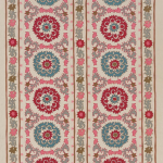 Nina Campbell MARACANDA NCF4430-01 Crimson red, teal blue and soft pink on cream background