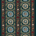Nina Campbell MARACANDA NCF4430-02 Deep teal green, pale blue and cream with red accents