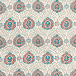 Nina Campbell TOPKAPI NCF4434-02 Cream background with turquoise blue, coral pink and mint green acc...