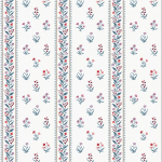 Nina Campbell PETIT DAPURI NCF4465-02 White background with teal, red and plum floral details