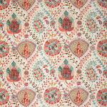 Nina Campbell MAJORELLE NCF4467-01 Coral red, seafoam green and ivory with brown accents