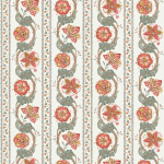 Nina Campbell CLERMONT NCF4485-02 Coral red and amber flowers with sage green foliage