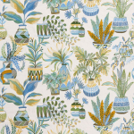 Nina Campbell TUDELEY NCF4530-01 Vibrant blue, sage green and mustard yellow on cream background
