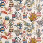 Nina Campbell TUDELEY NCF4530-02 Coral red, blue and golden ochre on cream background