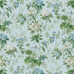 Nina Campbell SOMERHILL NCF4531-01 Pale blue background with green foliage and blue flower accents