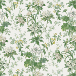Nina Campbell SOMERHILL NCF4531-02 Cream background with forest green foliage and pale yellow accents