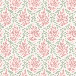Nina Campbell BEDGEBURY NCF4534-03 Coral pink and sage green on cream background