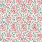 Nina Campbell BEDGEBURY NCF4534-04 Coral red and teal blue on cream background