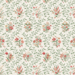 Nina Campbell HOLLINGBOURNE NCF4535-01 Cream background with sage green foliage and coral pink flowers