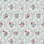 Nina Campbell HOLLINGBOURNE NCF4535-02 Cream backdrop with forest green leaves and red-blue floral accents