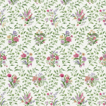 Nina Campbell HOLLINGBOURNE NCF4535-04 Cream ground with emerald foliage and fuchsia pink-lavender florals