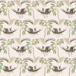 Nina Campbell PEGGY NCF4550-02 Cream background with sage green foliage and brown boat details