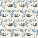 Nina Campbell PEGGY NCF4550-05 Off-white background with cornflower blue leaves and brown details