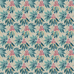 Nina Campbell SONIA NCF4551-01 Teal green, coral pink and beige with mustard yellow accents