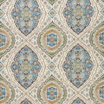 Nina Campbell KARABALI NCF4562-01 Azure blue, sage green and golden beige on cream background