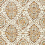 Nina Campbell KARABALI NCF4562-02 Amber gold, olive green and russet brown on cream background