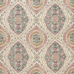 Nina Campbell KARABALI NCF4562-03 Dusky pink, emerald green and terracotta on cream background