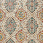 Nina Campbell KARABALI NCF4562-04 Teal blue, coral red and ochre yellow on cream background