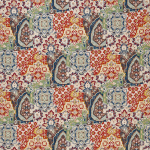 Nina Campbell PARIDAIZA NCF4565-01 Rich terracotta red, sage green and navy blue mosaic