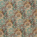 Nina Campbell PARIDAIZA NCF4565-03 Muted teal, terracotta pink and beige with golden accents